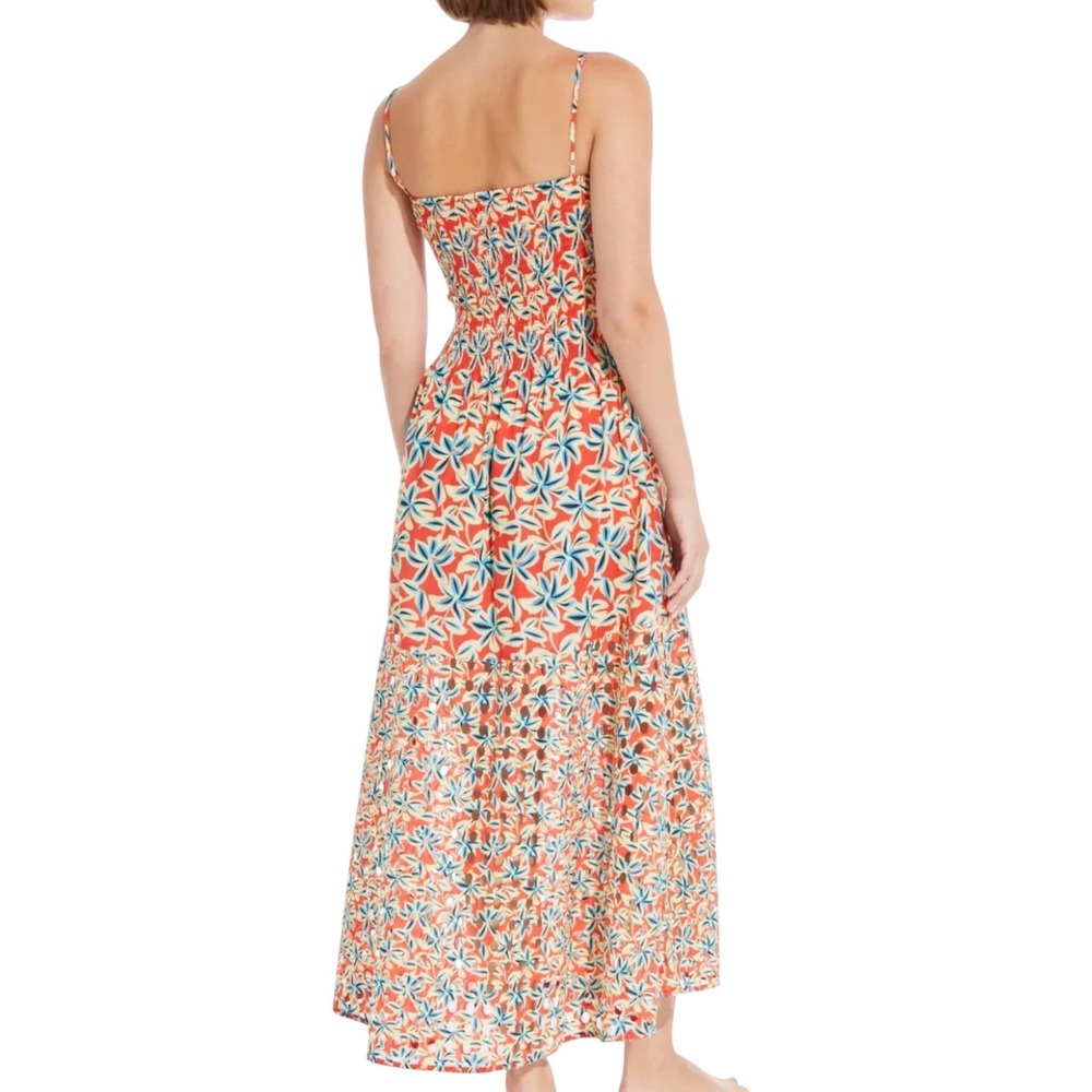 $268 NWOT Solid & Striped Red Kennedy Floral Smocked Eyelet Cotton Midi Dress S - Picture 2 of 11